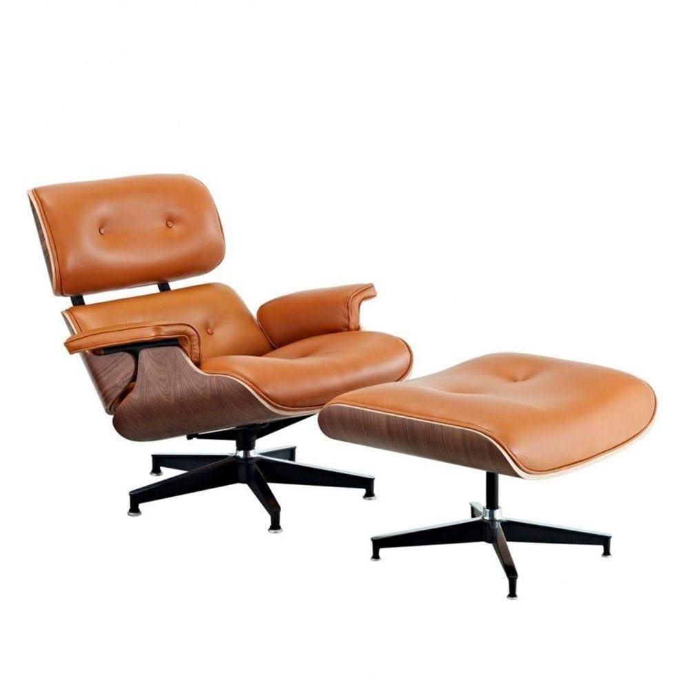 Poltrona Anatômica Charles Eames Courissimo com Puff Caramelo