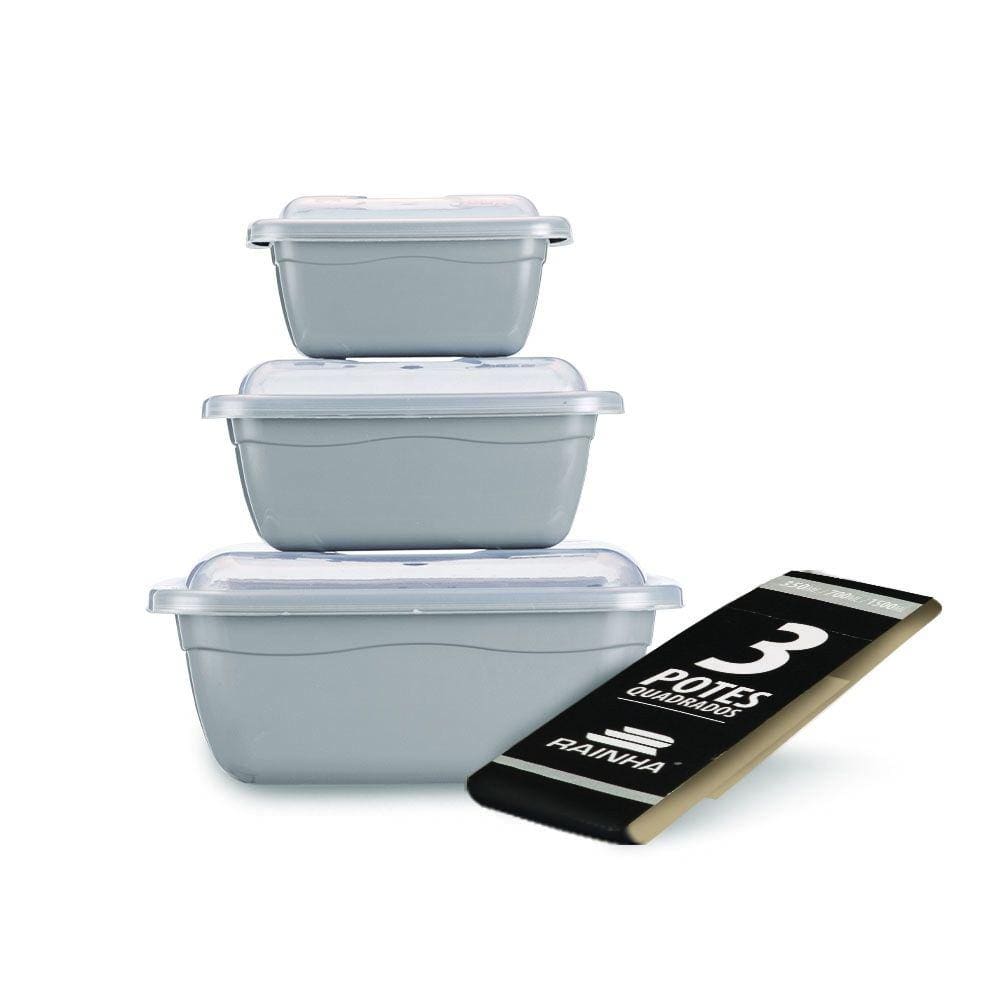 Conjunto de 3 Potes Retangular Quadrados- coloridos - 350ml / 700ml / 1,5 Litros - Rainha - Potes Tupperware - PANAMI