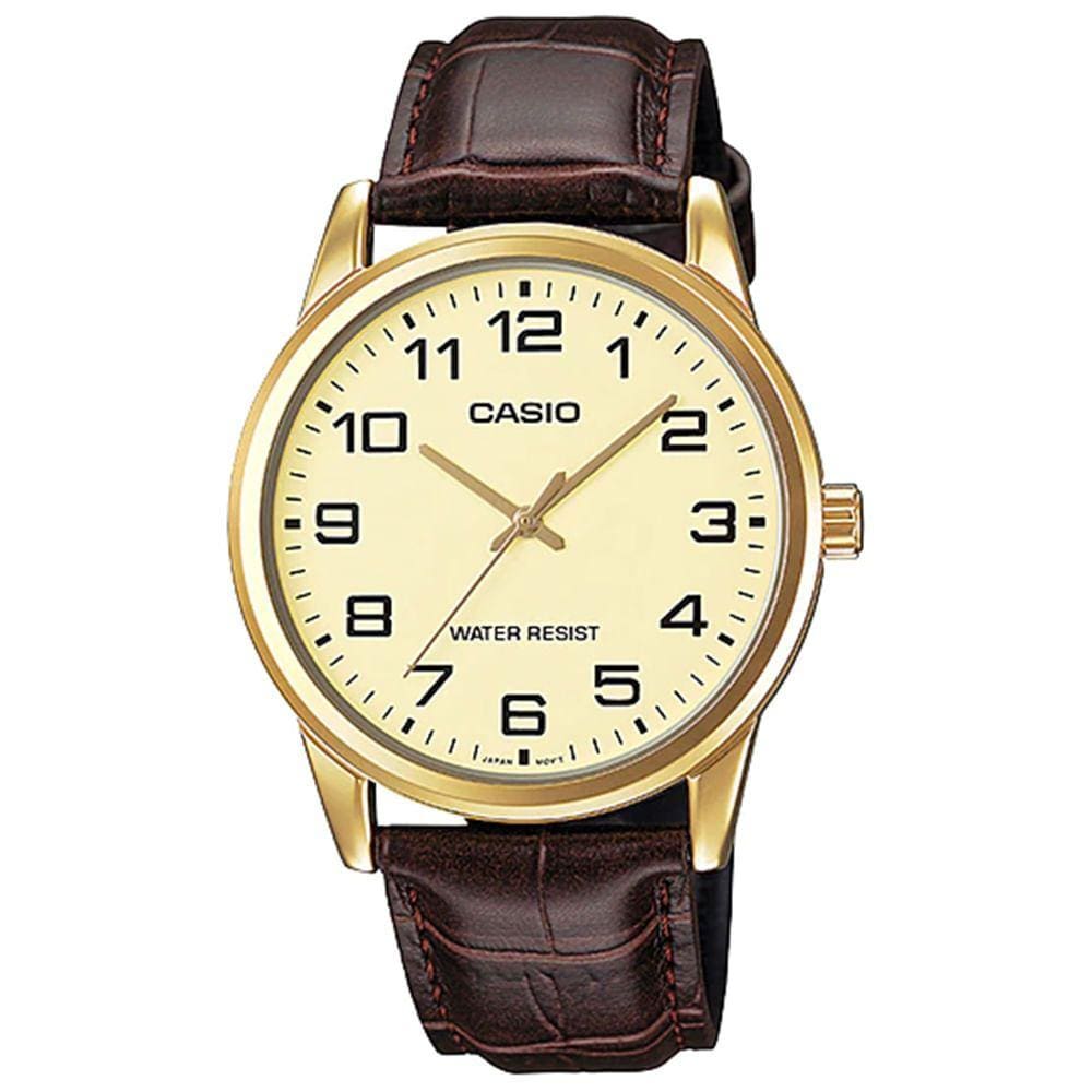 Relógio CASIO masculino dourado couro MTP-V001GL-9BUDF