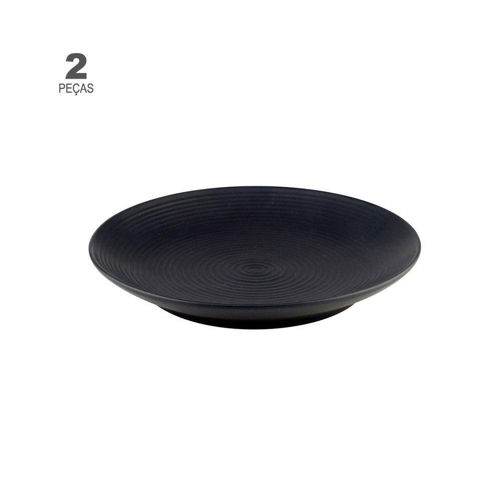 Jogo de 2 Pratos Wolff Preto de Cerâmica 19 cm