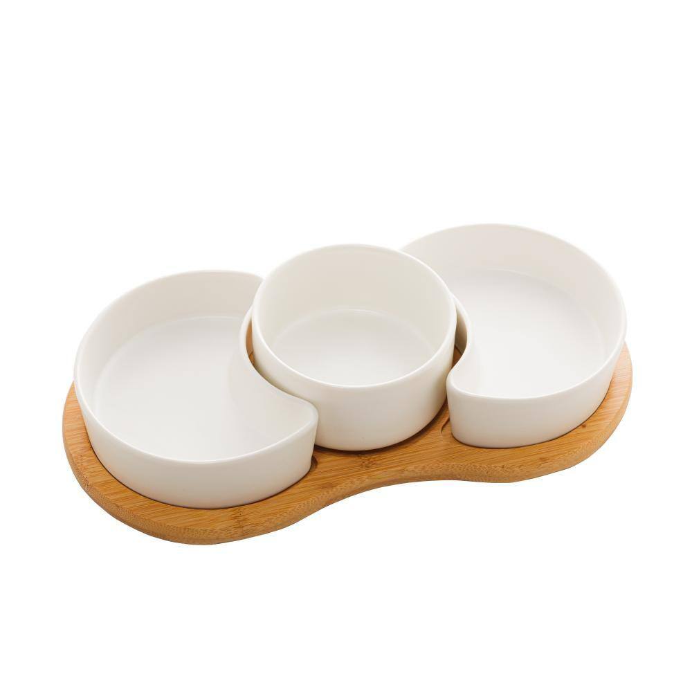 Jogo de 3 Petisqueiras Wolff Bambu de Porcelana Branco Matt 30cm
