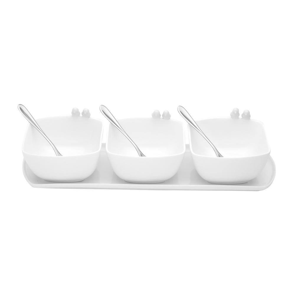 Jogo de 3 Petisqueiras Wolff Birds de Porcelana Branco