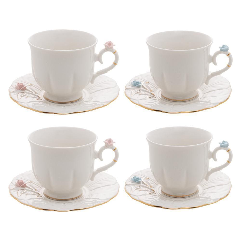 Jogo de 4 Xícaras de Chá Wolff Flower de Porcelana 200ml