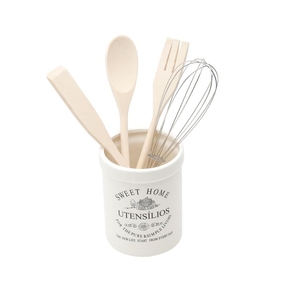 Jogo de 4 Utensílios para Cozinha com Suporte Wolff de Cerâmica