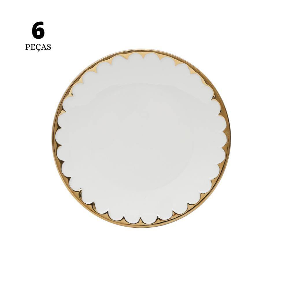 Jogo de 6 Pratos para Sobremesa Wolff EGG de Porcelana Branco 19cm