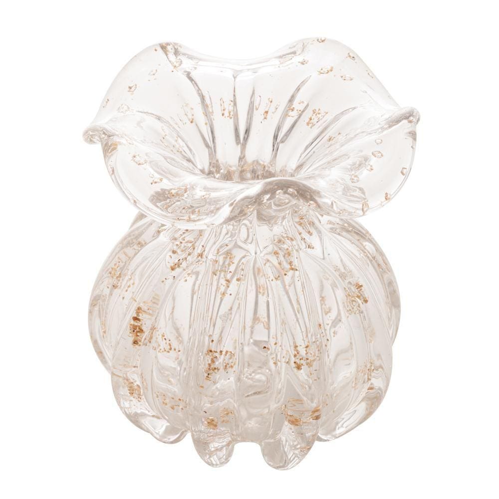 Vaso Wolff Italy de Vidro Transparente e Dourado 11,5 x 13cm