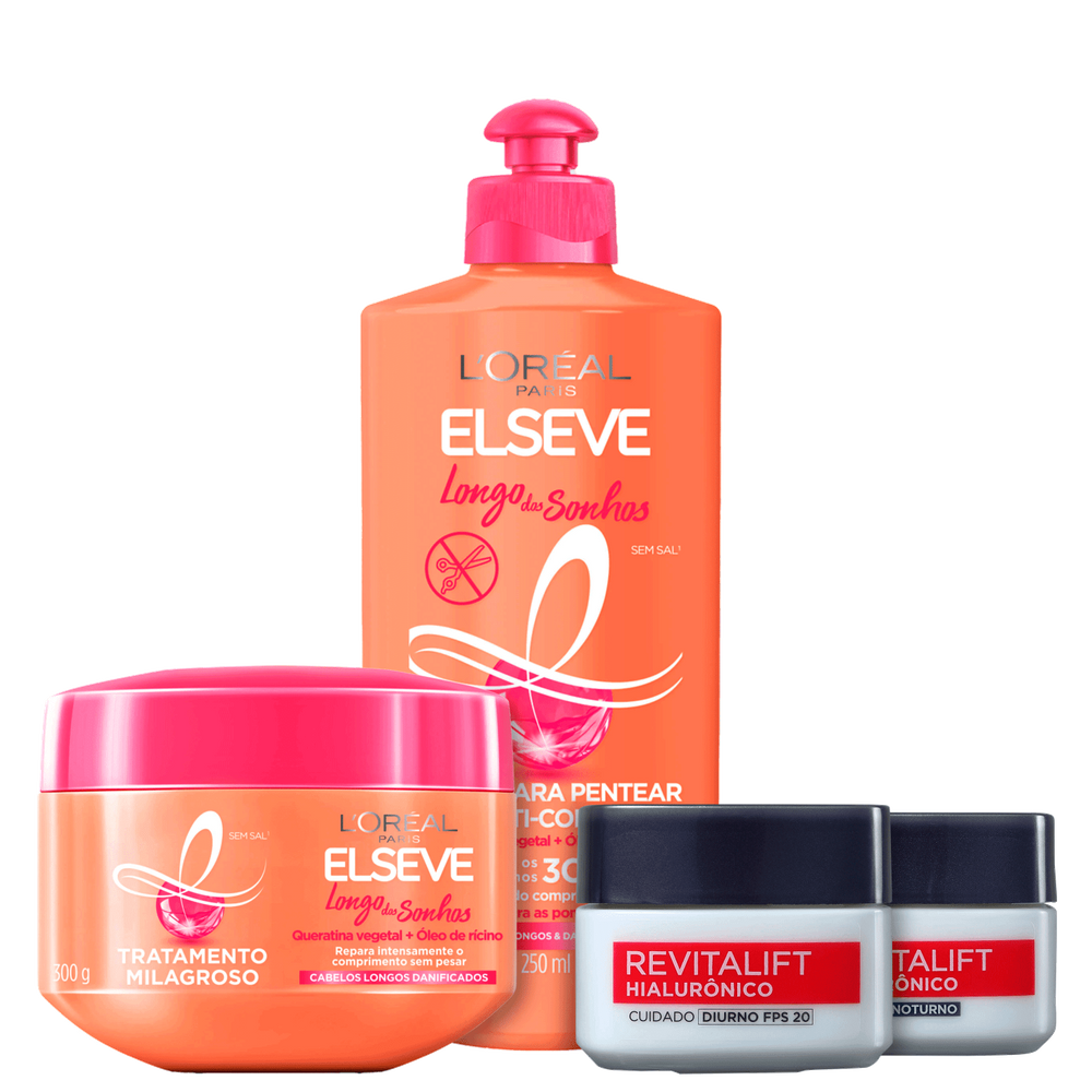 Kit Beleza na Web Elseve L`Oréal Paris Longo dos Sonhos & L`Oréal Paris Revitalift (4 Produtos)