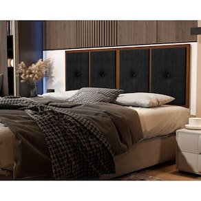 Painel Cabeceira Box Casal 1,40 Detalhe Madeira Preto - Comprar Moveis em Casa