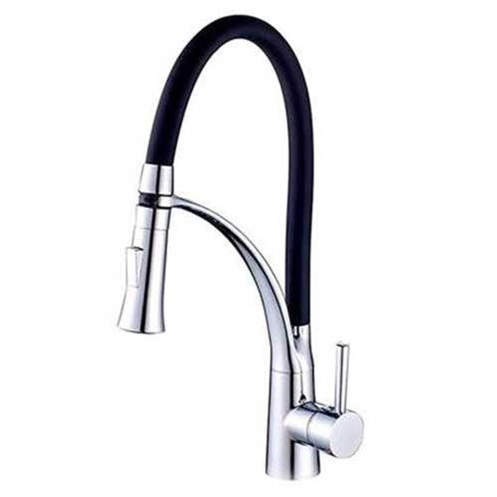 Torneira Cozinha Gourmet Flexivel Monocomando Preto Acabamento Cromado