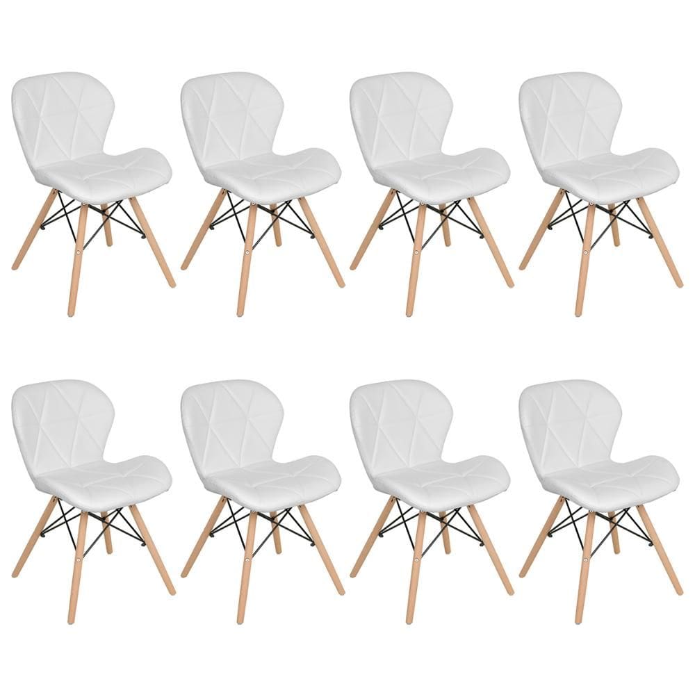 Kit 8 cadeiras estofadas Charles Eames Eiffel Slim Wood confort