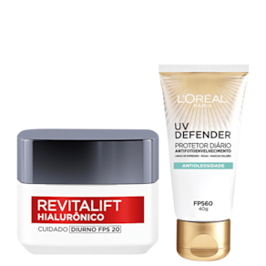 Kit L`Oréal Paris UV Defender & Hialurônico (2 produtos)