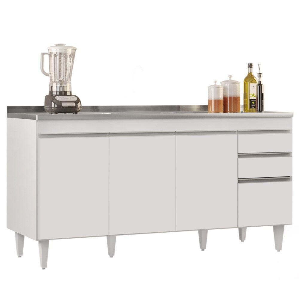Balcão Gabinete com Pia Inox 160cm Arkansas Branco – Lumil