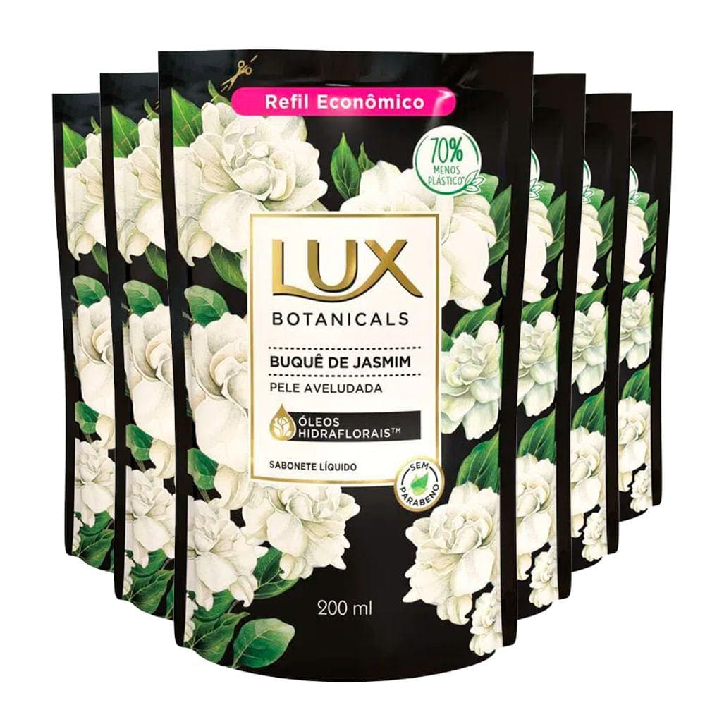 Kit Sabonete Líquido Lux Refil Botanicals Buquê De Jasmim 200ml 6 Unidades