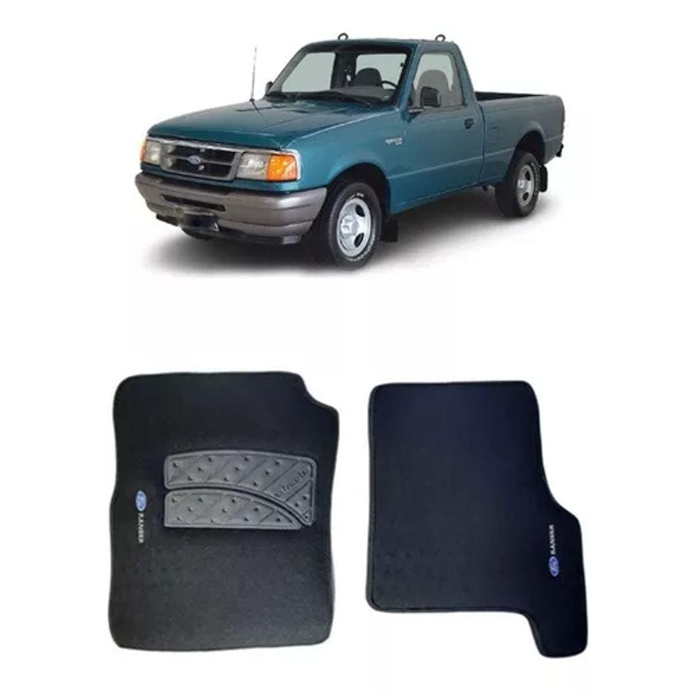 Jogo Tapete Carpete Ford Ranger Cabine Simples 1995 a 2011 com Logo Bordado Preto