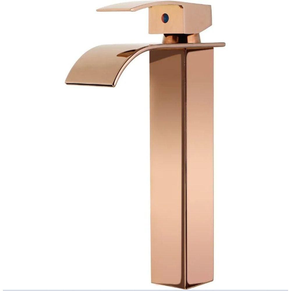 Torneira Banheiro Cascata Monocomando Misturador Alta Rose Gold
