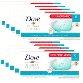 Kit Sabonete Em Barra Dove Cuida E Protege 6 Sabonetes 90g - Com 10 Unidades