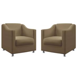 Kit 2 Poltronas Decorativa Estofada para Sala de Estar Alya Sued Capuccino Aradecor