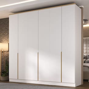 Guarda Roupa 6 Portas 4 Gavetas Logan Mambel Branco/Olmo