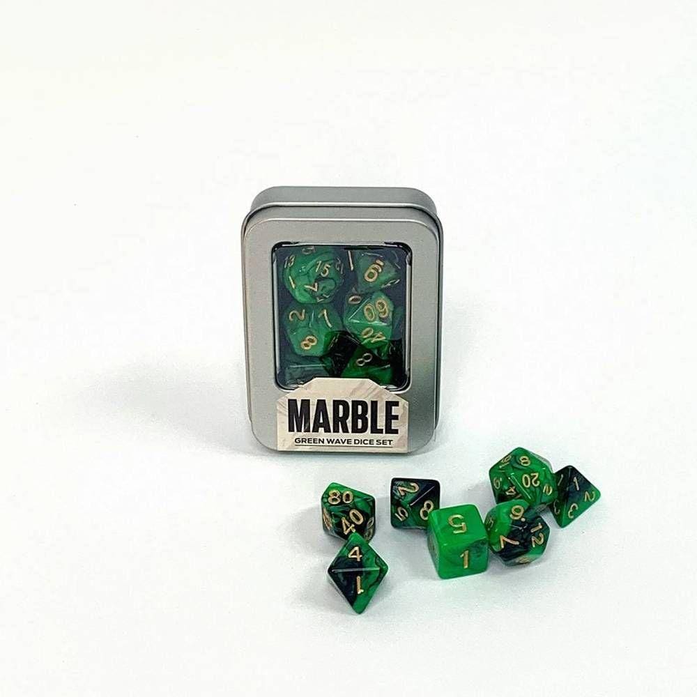 Conjunto de 7 Dados Marble para RPG (D4, D6, D8, D10, D10%, D12, D20)