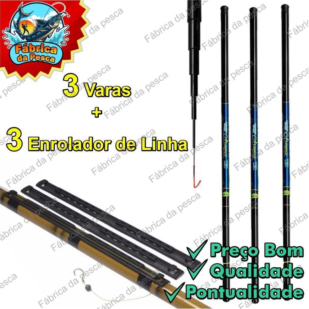 Kit 3 Vara Pesca 2,10m Telescopica tilapia lambari e outros  + enrolador