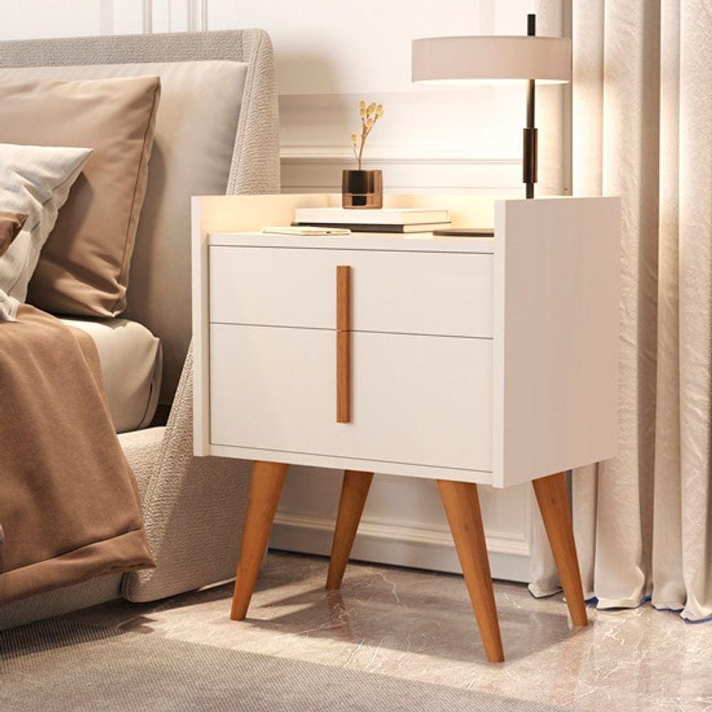 Mesa de Cabeceira Davi 1 Gaveta 1 Porta Pés Palito Off White - JM Casa dos Moveis