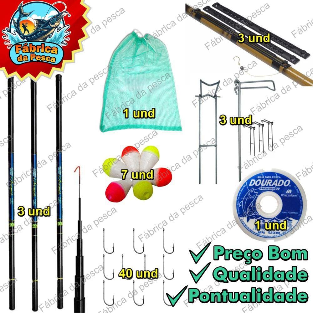 Kit Pescaria Completo 3 Varas Mao Telescopica