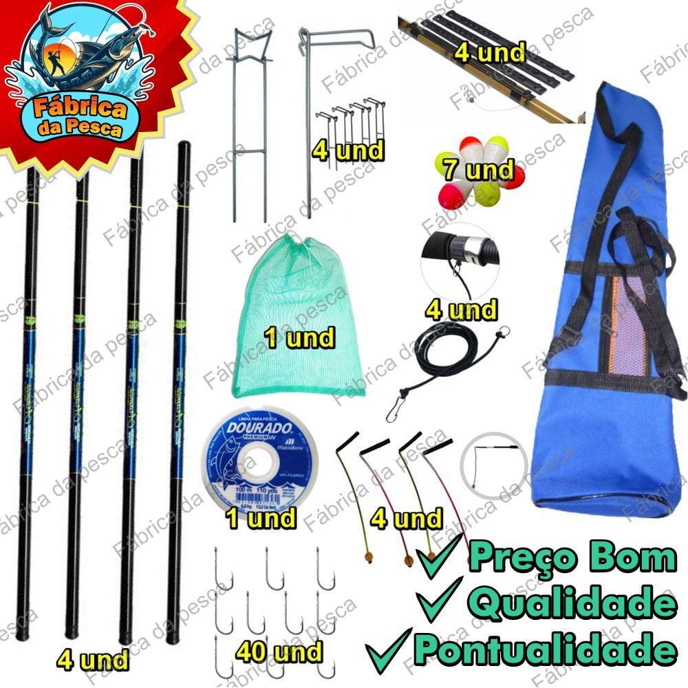 Kit pesca completo 4 varas telescópica 2 = 2.70  2 de 3.60 com bolsa suporte e acessórios .