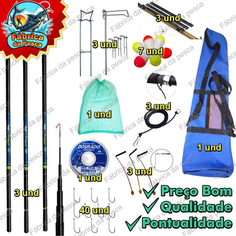 Kit Pesqueiro 3 Varas Telescopica, 4,00 Com Bolsa E Acessorios