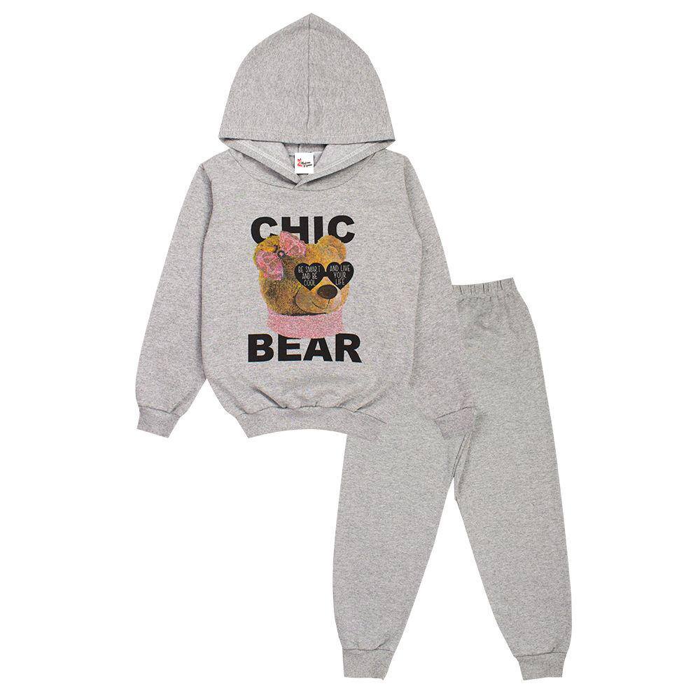 Conjunto de Moletom Infantil Menina Com Capuz Peluciado