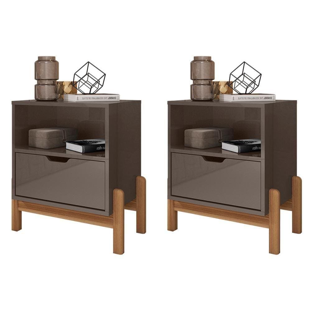 Kit 2 Mesas De Cabeceira 1 Gaveta 004015 Cinza Perola Dcasa Cinza Perola