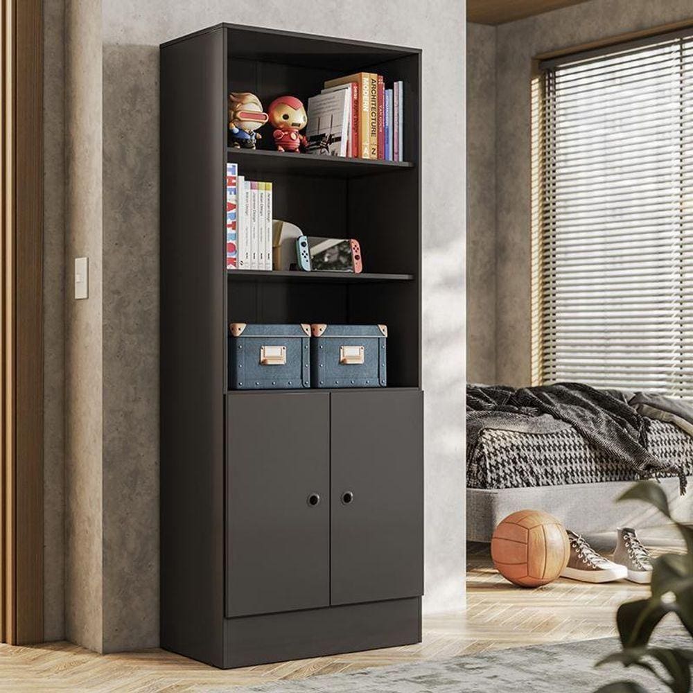Armario Livreiro Gamer 4095 2 Portas E 3 Prateleiras Preto Fosco Preto Fosco