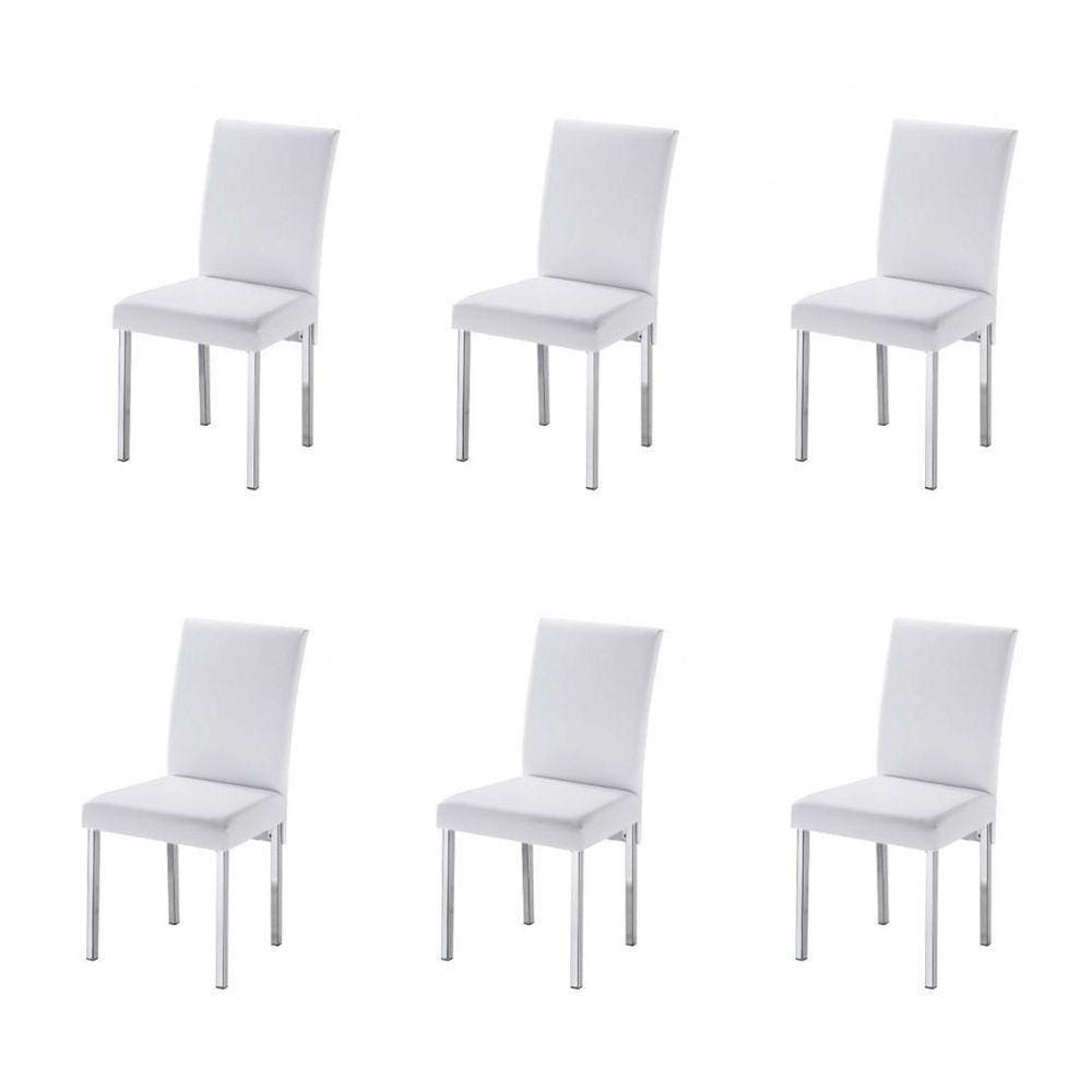 Kit 6 Cadeiras Para Sala De Jantar-Assento Sintético Branco