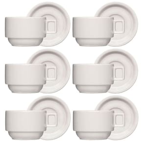 Jogo 6 Xícaras Porcelana Branca Café Chá com Pires 210ml Bar Hotel Germer