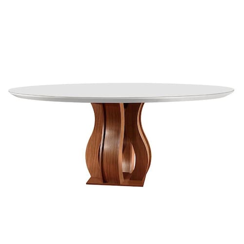 Mesa para Sala de Jantar 135cm Redonda Tampo Vidro/MDF Nuance Yescasa Castanho Prêmio/Off white - Marrom