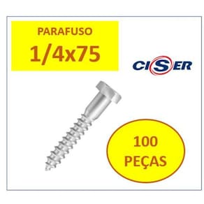 100 Pçs Parafuso 1/4X75 Sextavado Soberba Zincado Ciser