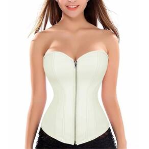 Corpete Corset Corselet Redutor Modelador Cintura Zíper Couro Creme M631
