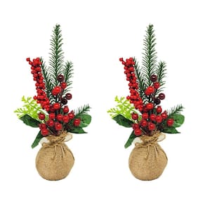 Jogo 2 Mini Arranjo Natalino Saco Linho Rústico Decor Enfeite de Mesa 28cm - Yangzi