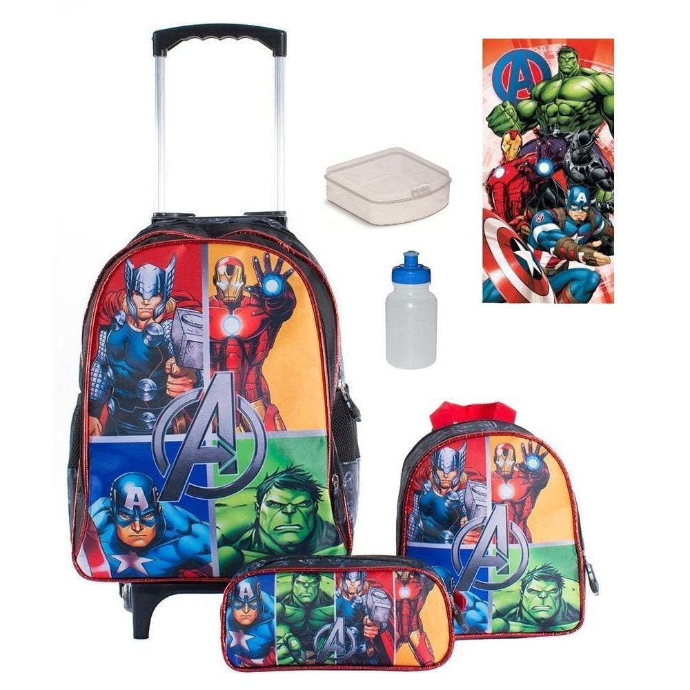Kit Mochila Infantil Rodinhas Vingadores+ Lancheira + Estojo