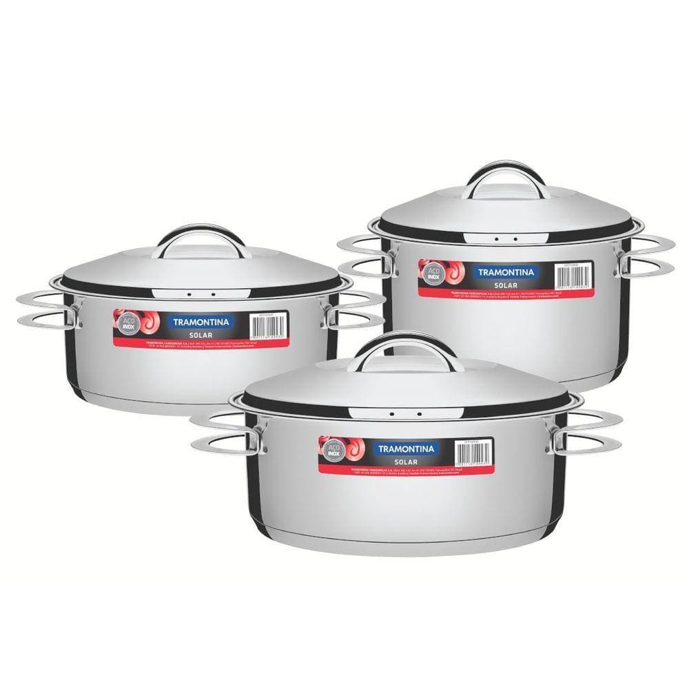 Jogo De Panelas Tramontina Solar 3 Peças Em Aço Inox Com Fundo Triplo