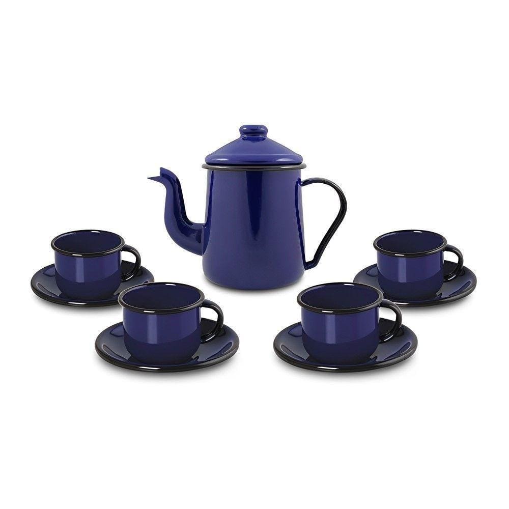 Conjunto Para Café Esmaltado 9 Peças Azul Ewel