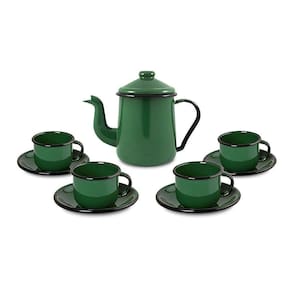 Conjunto Para Café Esmaltado 9 Peças Verde Ewel