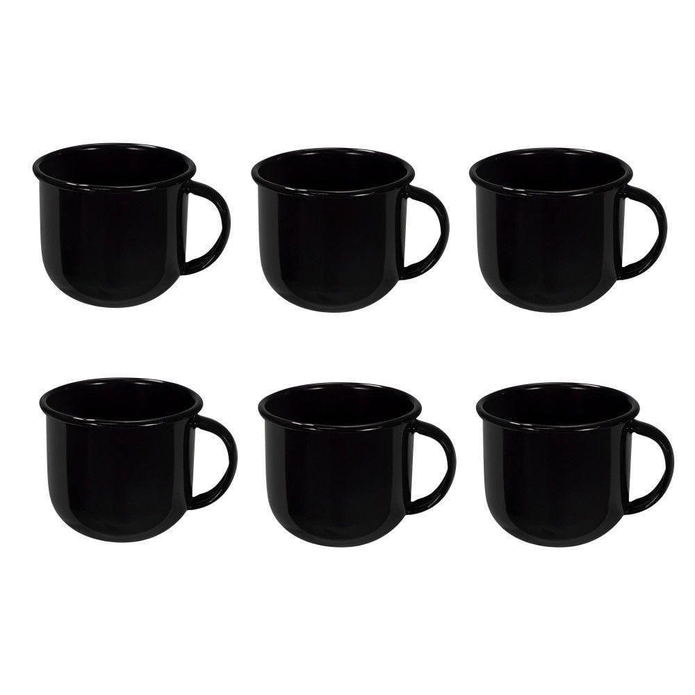 Jogo De Xícara De Chá 06 Peças Esmaltada Preto 240 Ml Ewel