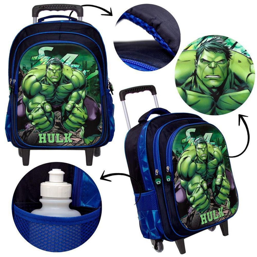 Mochila Masculina Infantil Rodinha Incrível Hulk 3D Marvel