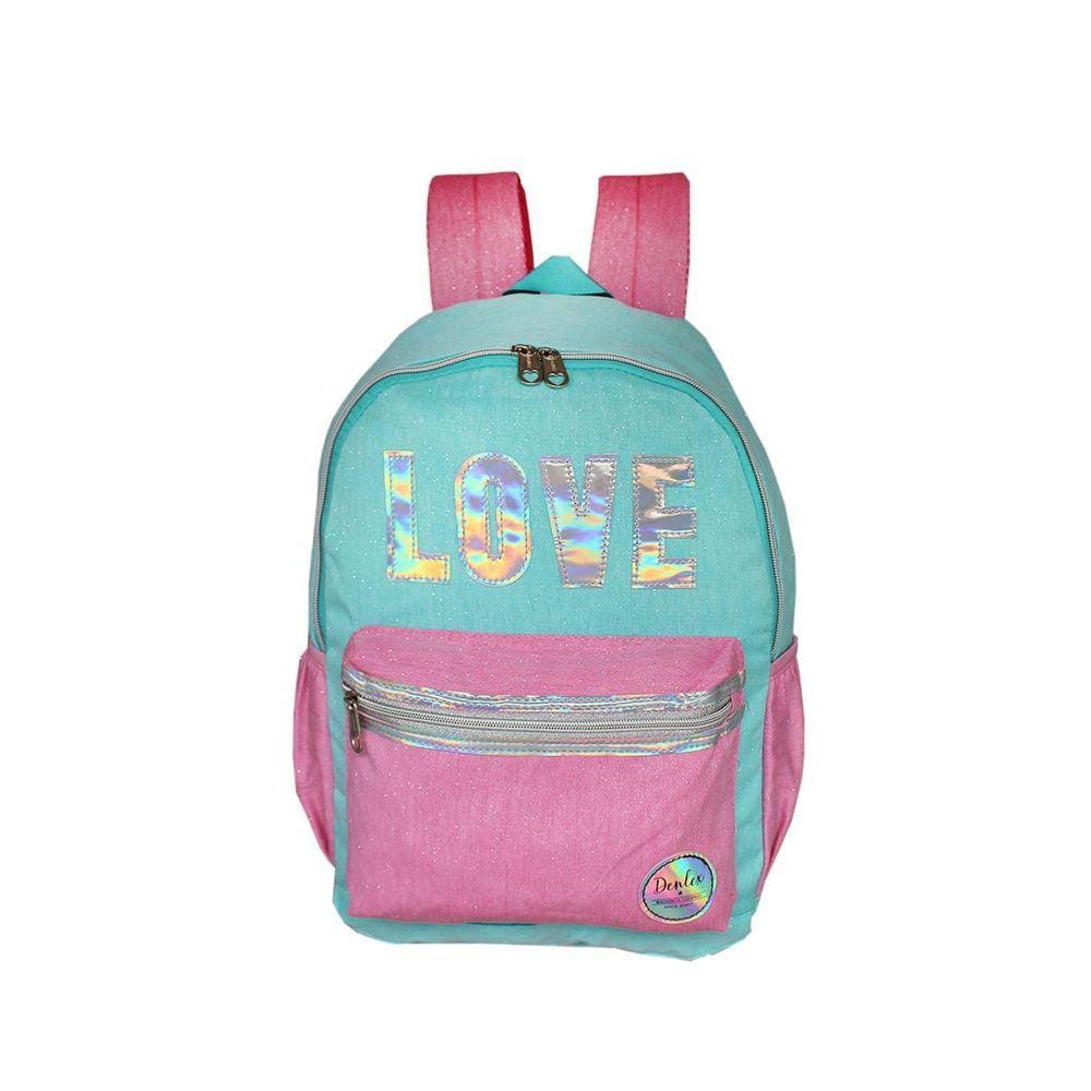 Mochila Escolar Bolsa Feminina Glitter Purpurina Love Denlex