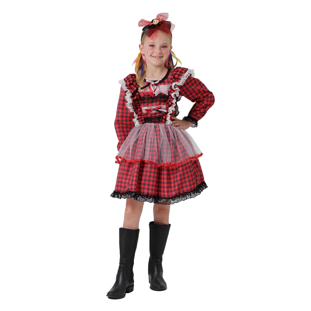 Vestido Festa Junina Infantil Vermelho Xadrez Manga longa
