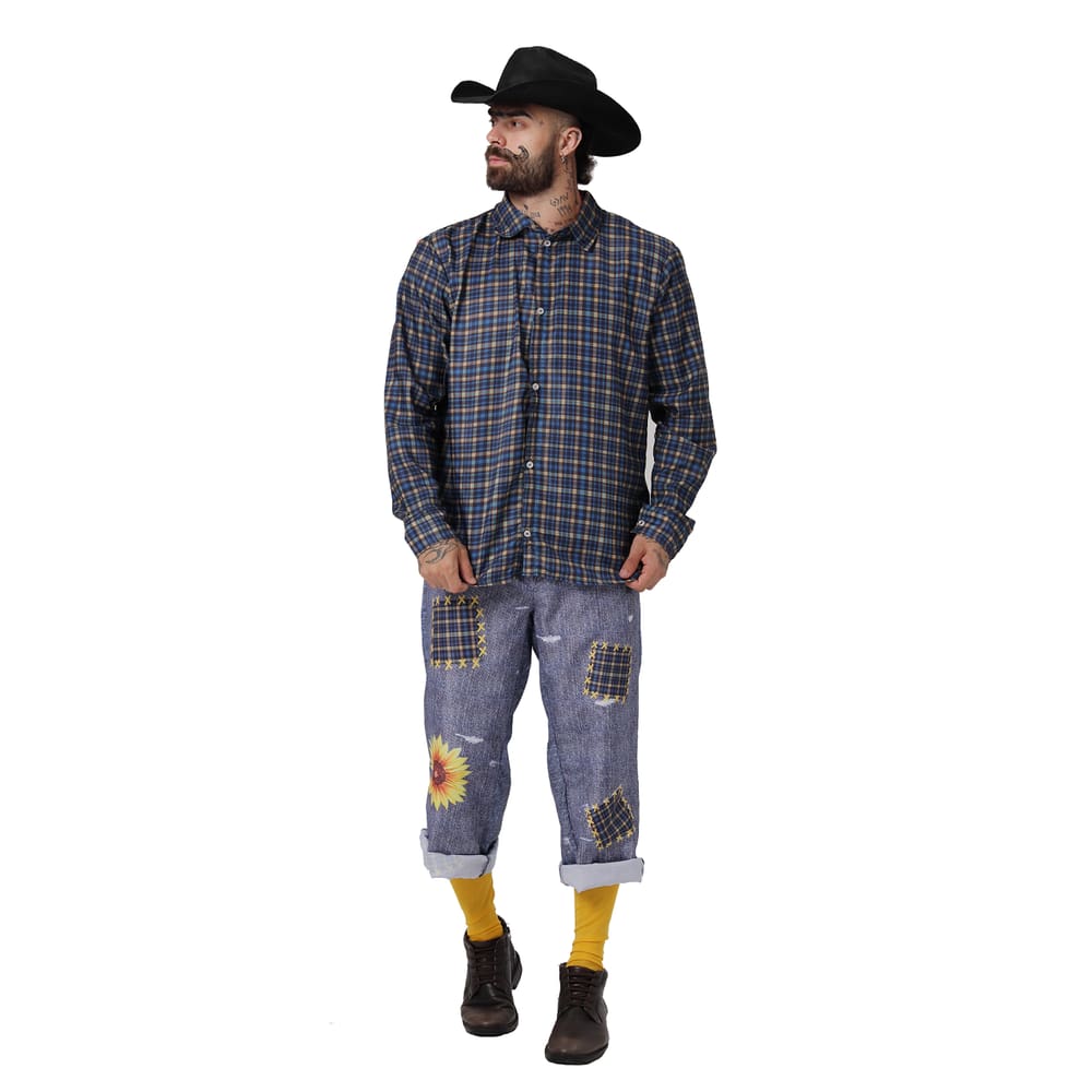 Camisa Xadrez Azul Masculina Adulto Festa Junina Caipira