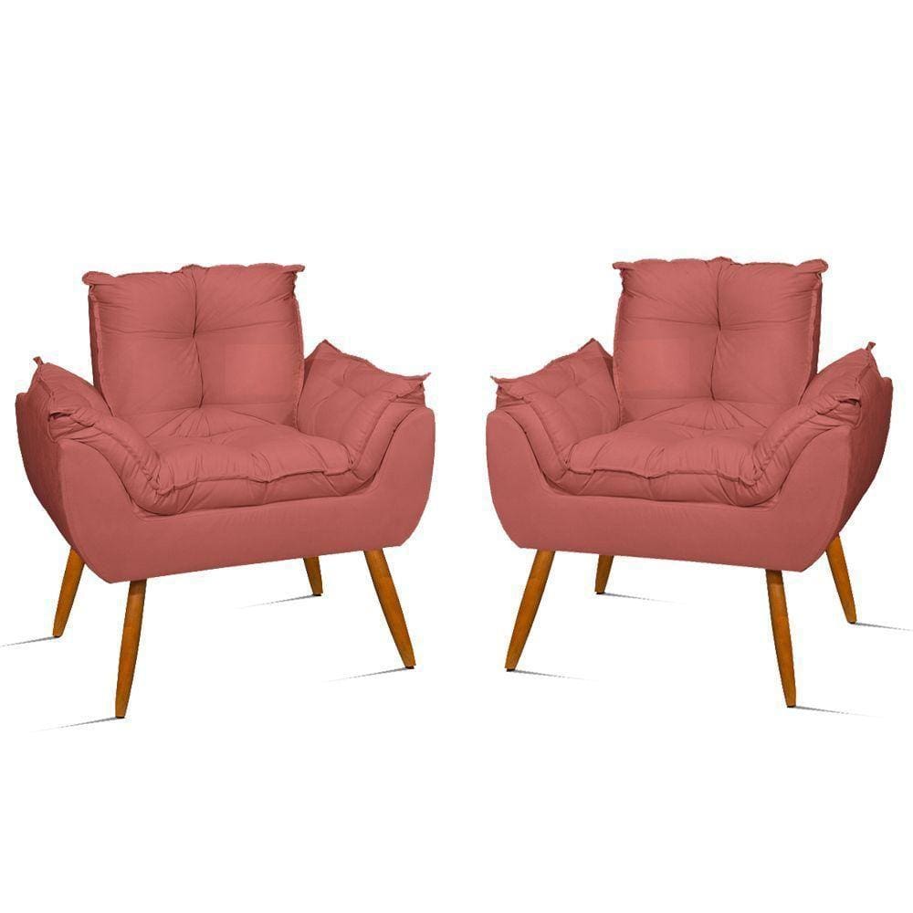 Kit 02 Poltronas Decorativas Opala Pés Palito - Sala - Balaqui Decor Cor:rosa