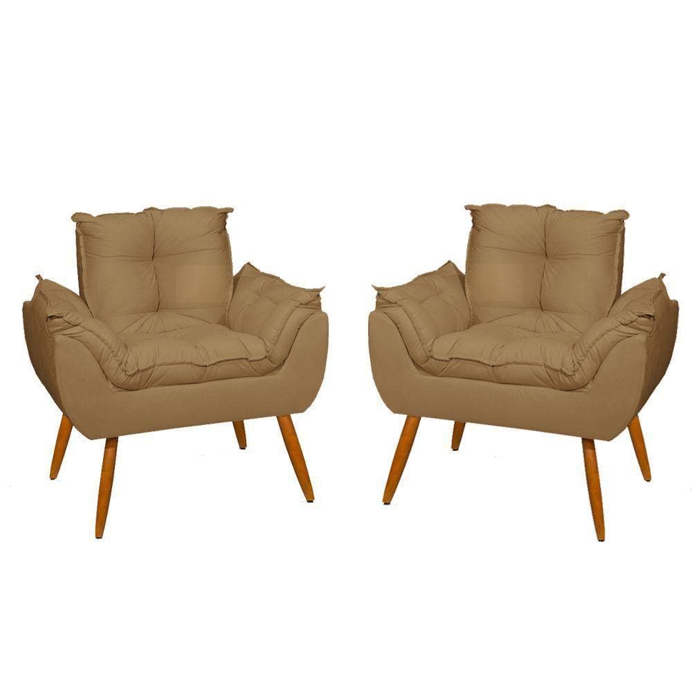Kit 02 Poltronas Decorativas Opala Pés Palito - Sala - Balaqui Decor Cor:capuccino