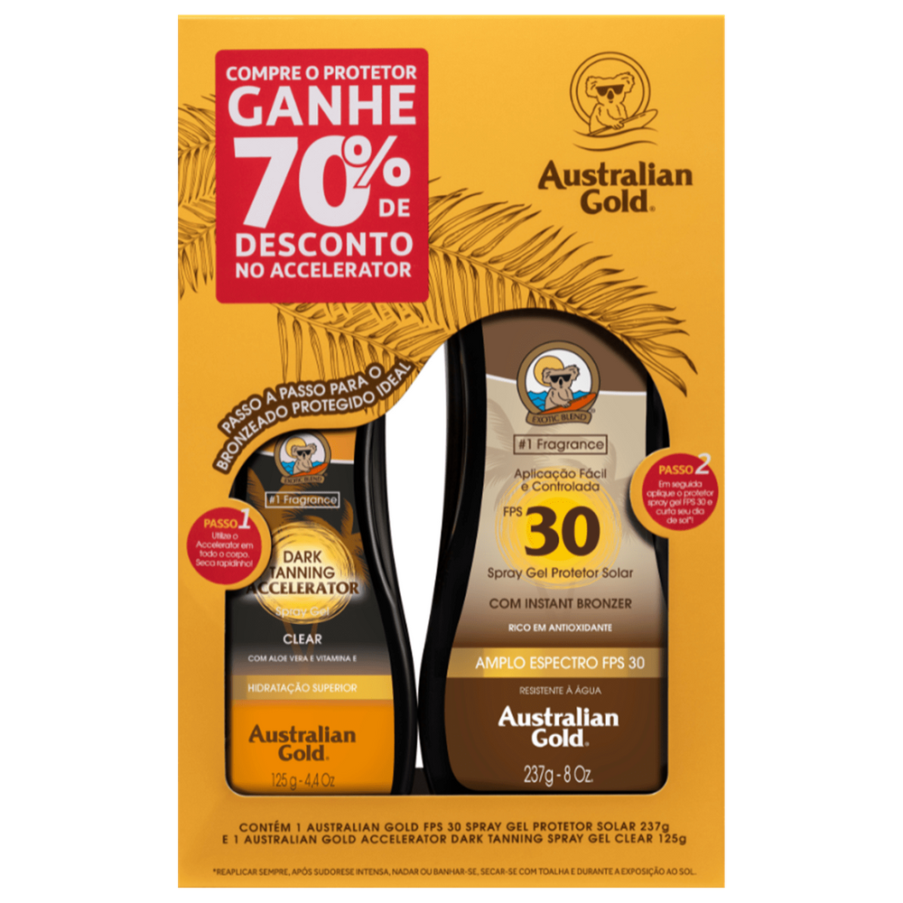 Kit Australian Gold Accelerator Dark Tanning & Instant Bronzer FPS 30 (2 Produtos)