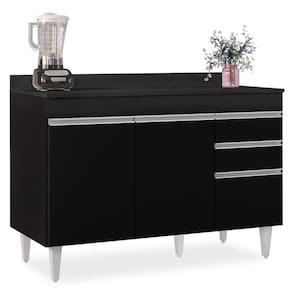 Balcão Gabinete Para Pia Com Tampo 120Cm Michigan Preto - Lumil